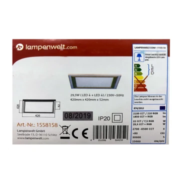 Lampenwelt - LED loftlampe m. RGBW-farver dæmpbar LYNN LED/29,5W/230V 2700-6500K + fjernbetjening