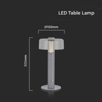 LED Genopladelig bordlampe m. touch-funktion dæmpbar LED/1W/5V 3000K 1800 mAh grå