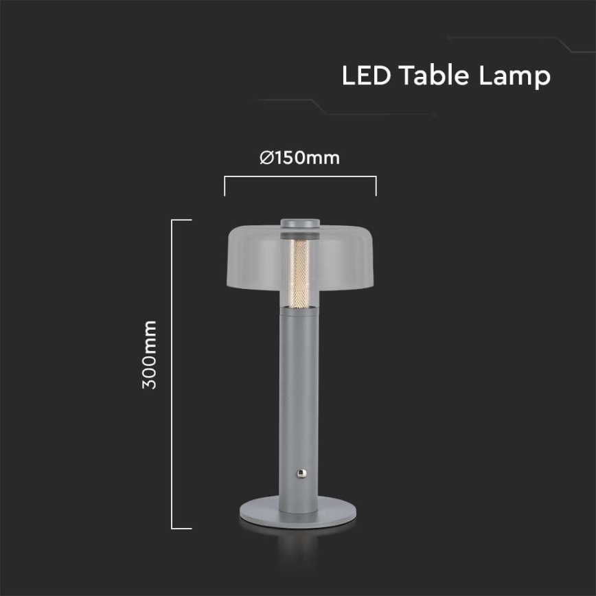 LED Genopladelig bordlampe m. touch-funktion dæmpbar LED/1W/5V 3000K 1800 mAh grå