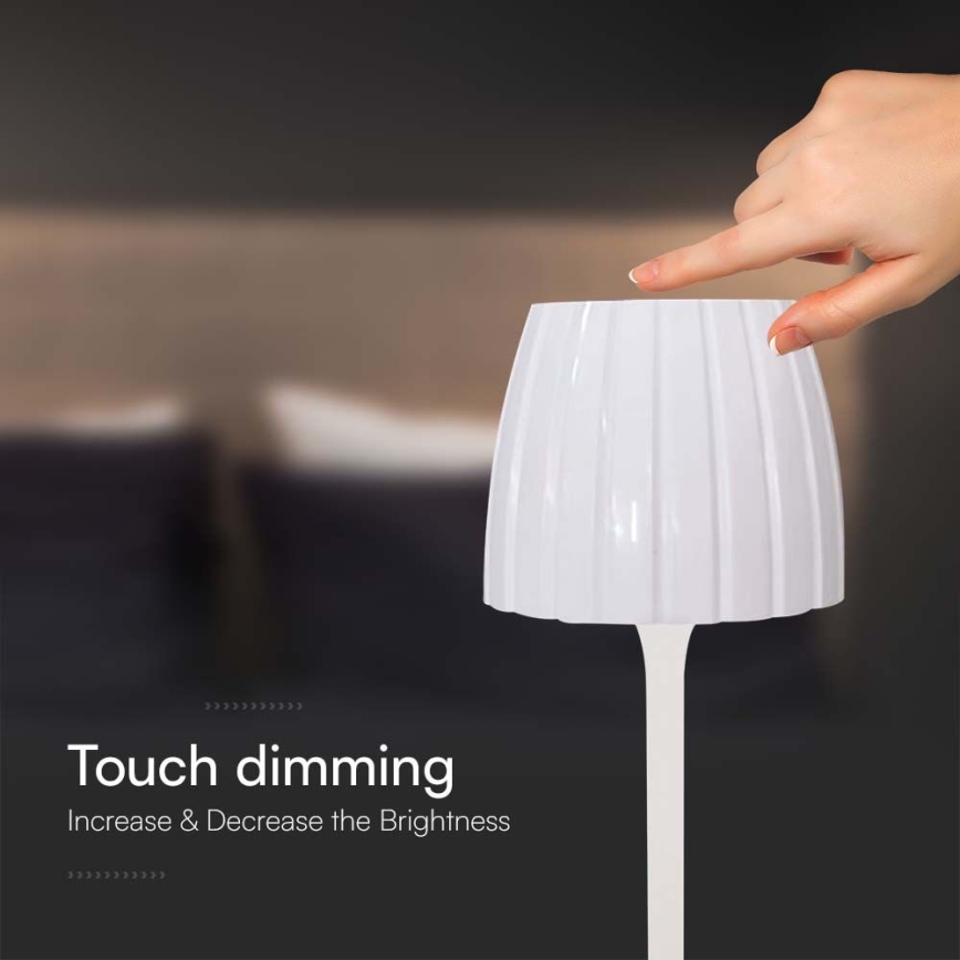 LED Genopladelig bordlampe m. touch-funktion dæmpbar LED/2,7W/5V 3000/4000/6000K 1800 mAh hvid