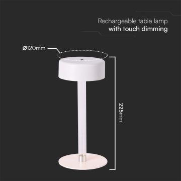 LED Genopladelig bordlampe m. touch-funktion dæmpbar LED/3W/5V 3000-6000K 2400 mAh hvid