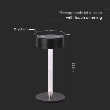 LED Genopladelig bordlampe m. touch-funktion dæmpbar LED/3W/5V 3000-6000K 2400 mAh sort