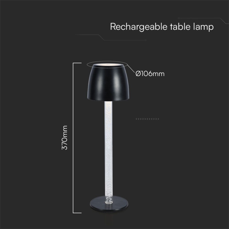 LED Genopladelig bordlampe m. touch-funktion dæmpbar LED/3W/5V 3000K 1800 mAh sort