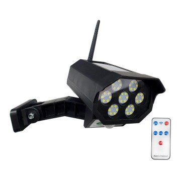 LED Dummy-sikkerhedskamera med sensor soldrevet LED/3,7V IP44 sort + fjernbetjening
