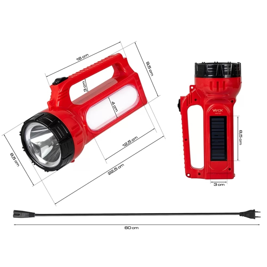 LED Genopladelig soldrevet flashlight LED/7W/230V 400 lm 4,5 timer 3200 mAh