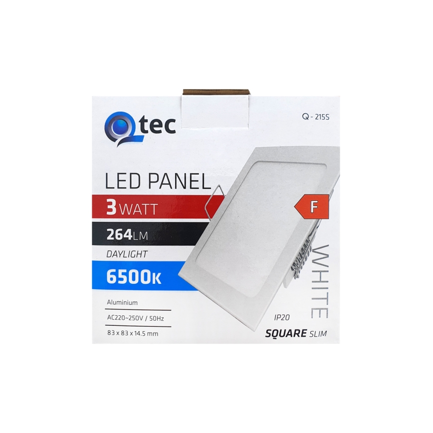 LED indbygningslampe QTEC LED/3W/230V 6500K 8,3x8,3 cm