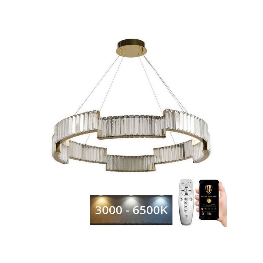 LED krystalpendel dæmpbar LED/60W/230V 3000-6500K guldfarvet + fjernbetjening