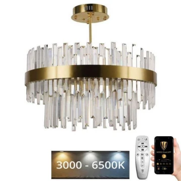 LED krystalpendel dæmpbar LED/80W/230V 3000-6500K guldfarvet + fjernbetjening