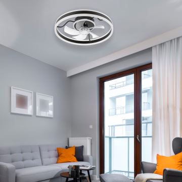 LED Loftlampe med ventilator dæmpbar APOLLO LED/38W/230V sort + fjernbetjening