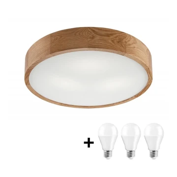 LED loftlampe OAK 3xE27/10W/230V egetræ diam. 47 cm