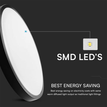 LED loftlampe til badeværelse LED/18W/230V IP44 3000K diameter 25 cm sort