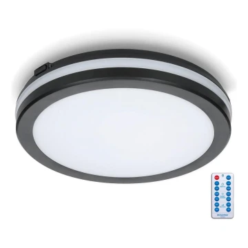 LED loftlampe til badeværelse med sensor LED/18W/230V 3000/4000/6500K IP65 diameter 30 cm sort + fjernbetjening
