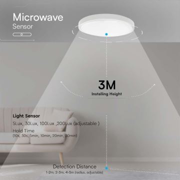 LED loftlampe til badeværelse med sensor LED/18W/230V 3000K IP44 hvid + fjernbetjening