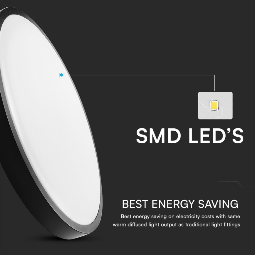 LED loftlampe til badeværelse med sensor SAMSUNG CHIP LED/18W/230V IP44 4000K diameter 29 cm sort + fjernbetjening