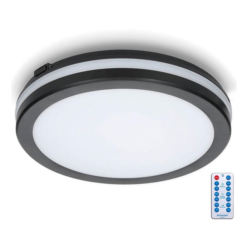 LED loftlampe til badeværelse med sensor LED/24W/230V 3000/4000/6500K IP65 diameter 30 cm sort + fjernbetjening