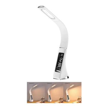 LED Lysdæmpende bordlampe med display LEATHER LED/7W/230V hvid