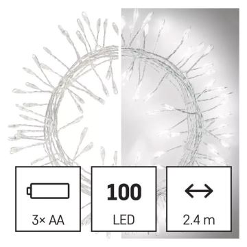 LED lyskæde 100xLED/3xAA 2,7 m koldt hvidt lys