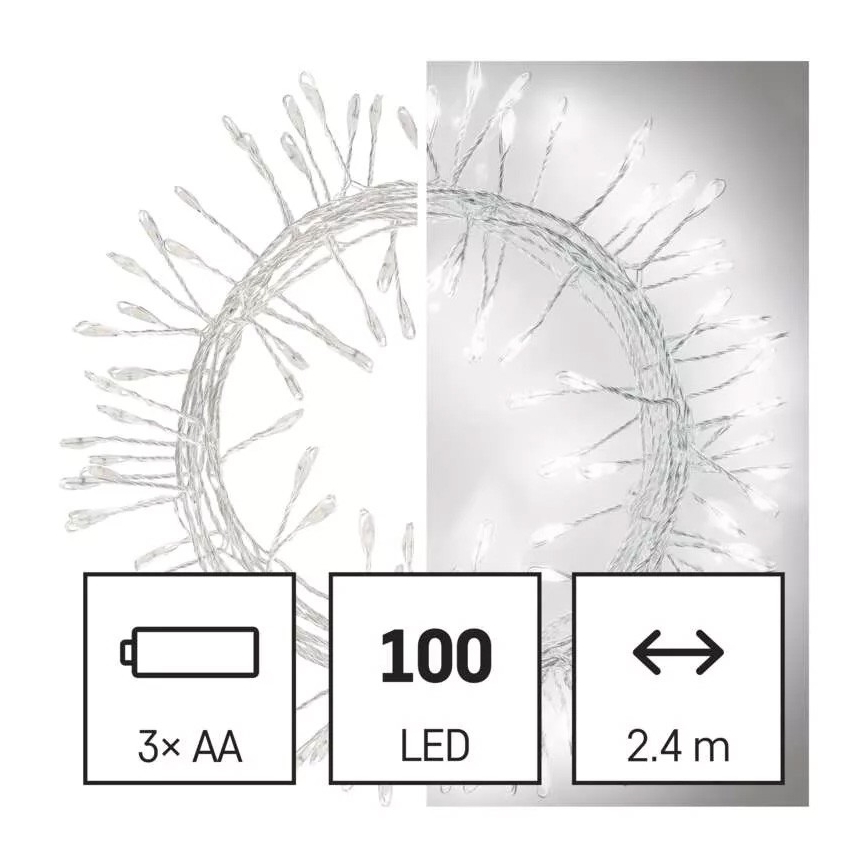 LED lyskæde 100xLED/3xAA 2,7 m koldt hvidt lys