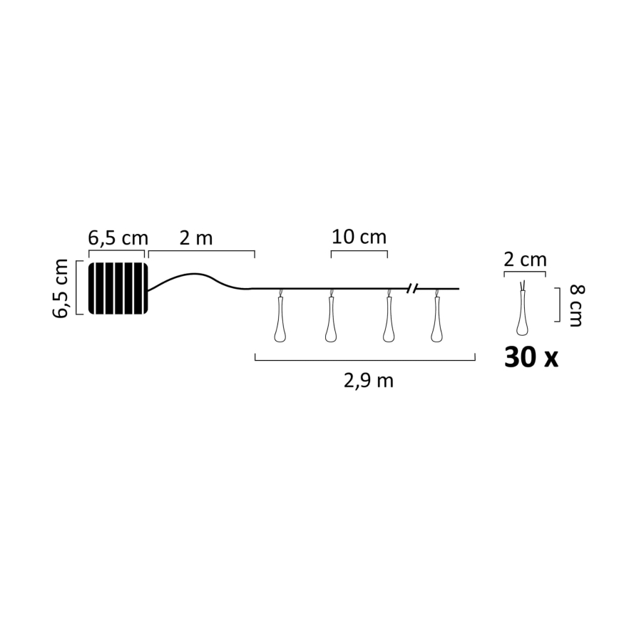 LED lyskæde soldrevet ICE 30xLED/1,2V IP44