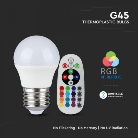 LED-pære dæmpbar RGB-farver E27/3,5W/230V 6400K fjernbetjening | Lampemania