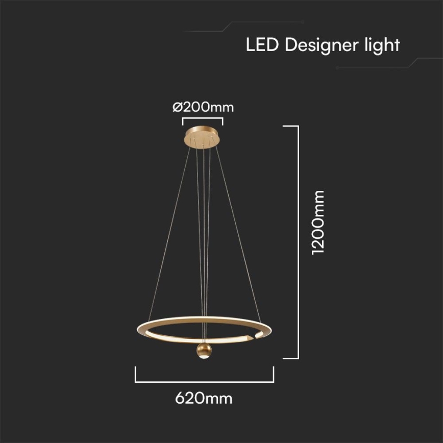 LED pendel LED/45W/230V 3000K diameter 62 cm guldfarvet