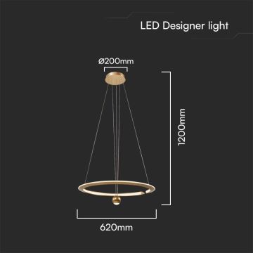LED pendel LED/45W/230V 4000K diameter 62 cm guldfarvet