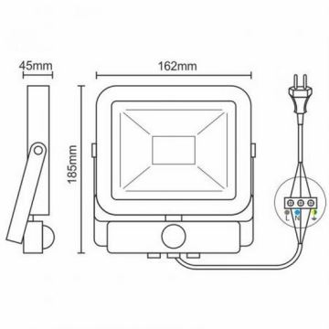 LED projektør med sensor LED/20W/265V 1800lm hvid IP65