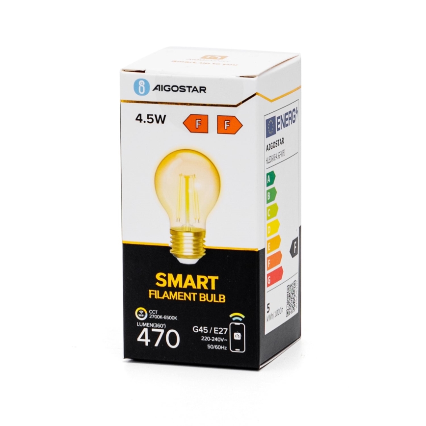 LED-pære dæmpbar FILAMENT G45 E27/4,5W/230V 2700-6500K Wi-Fi - Aigostar