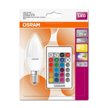 LED-pære dæmpbar RGBW-farver STAR E14/4,5W/230V 2700K + fjernbetjening – Osram