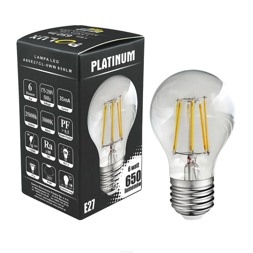 LED-pære FILAMENT A60 E27/6W/230V 3000K