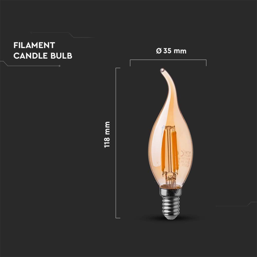 LED-pære FILAMENT AMBER E14/4W/230V 2200K