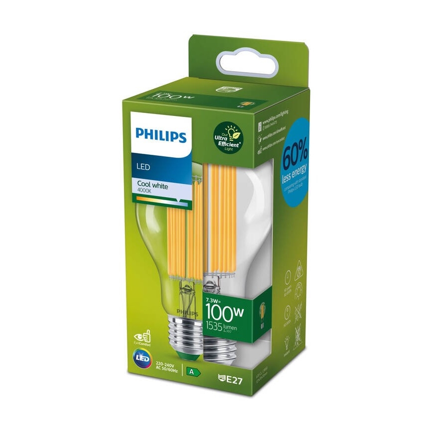 LED-pære FILAMENT Philips A60 E27/7,3W/230V 4000K