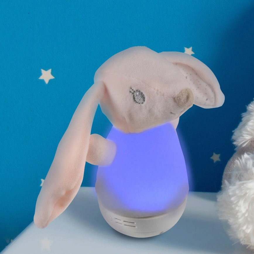 LED RGB Natlampe til børn med melody 3xAAA/5V kanin
