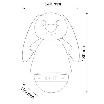 LED RGB Natlampe til børn med melody 3xAAA/5V kanin