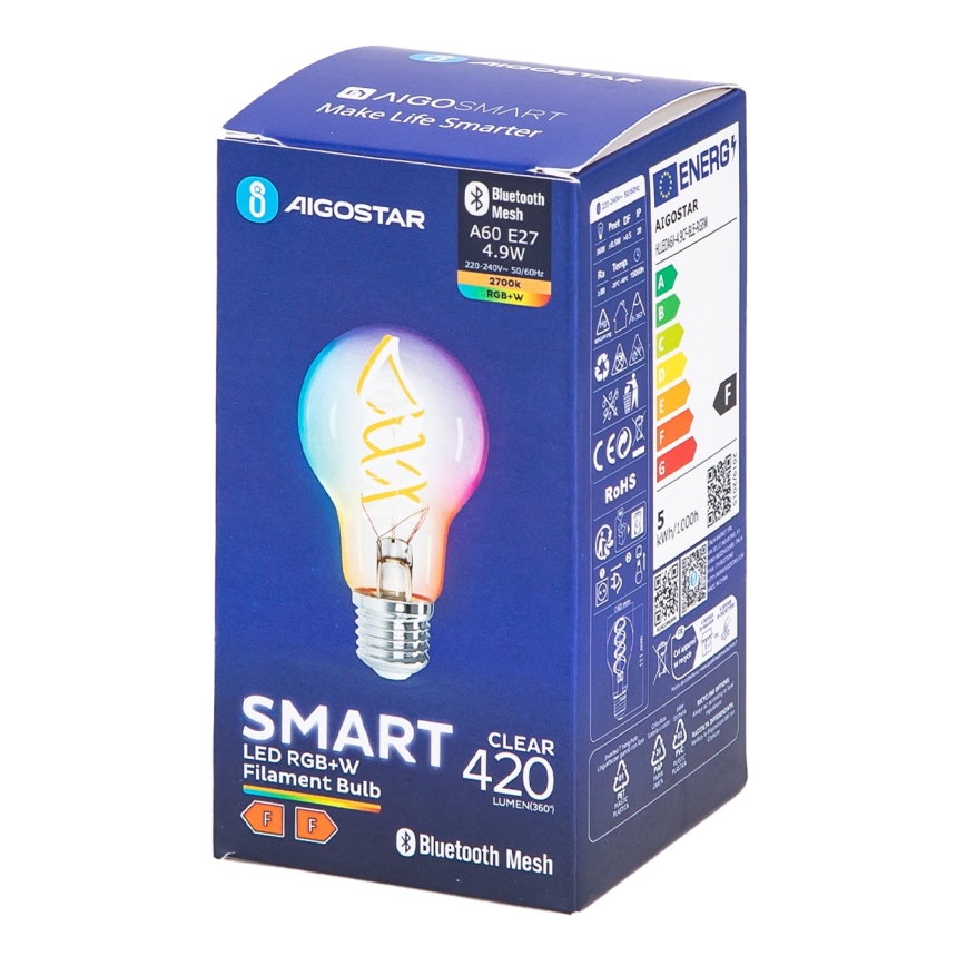 LED RGBW Lyspære FILAMENT A60 E27/4,9W/230V 2700K - Aigostar