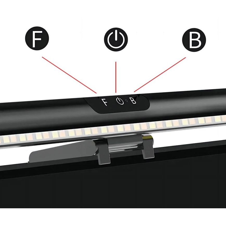 LED skærmbelysning m. touch-funktion dæmpbar LED/5W/5V 3000-6000K 42 cm sort