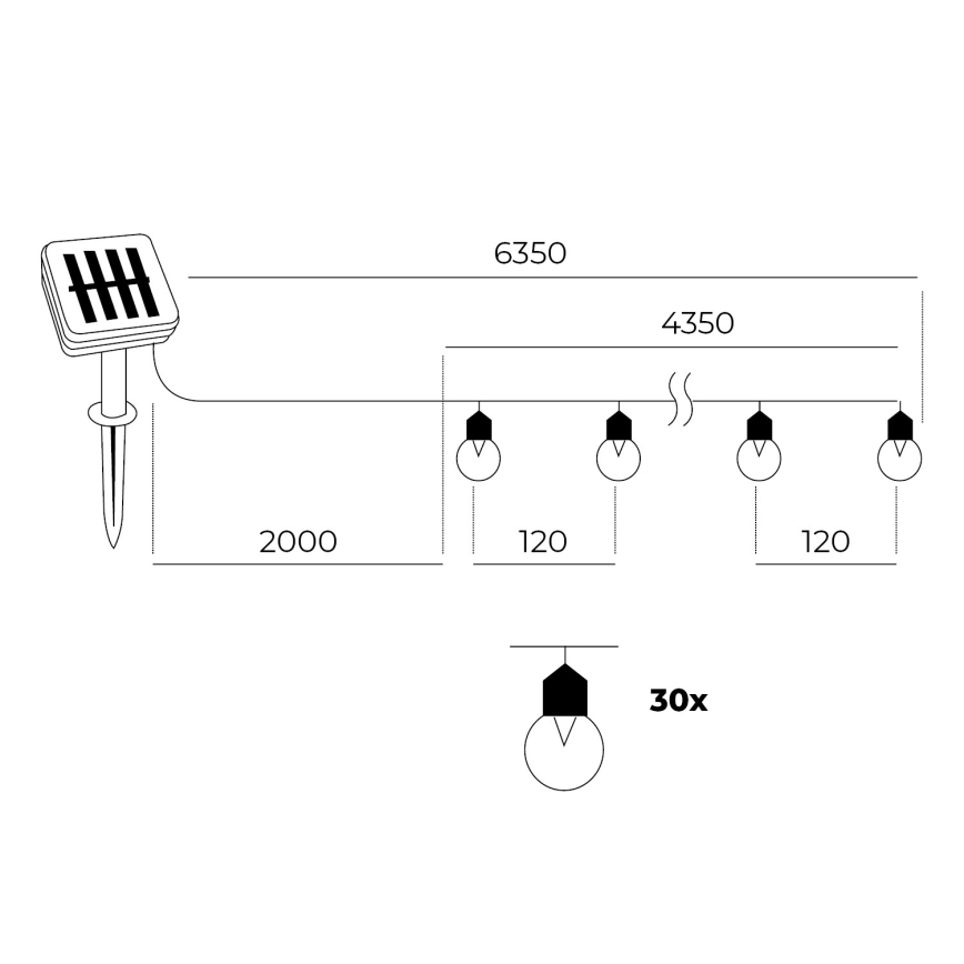 LED - Solar kæde 30xLED/0,12W/1,2V 1xAA IP44 3000K