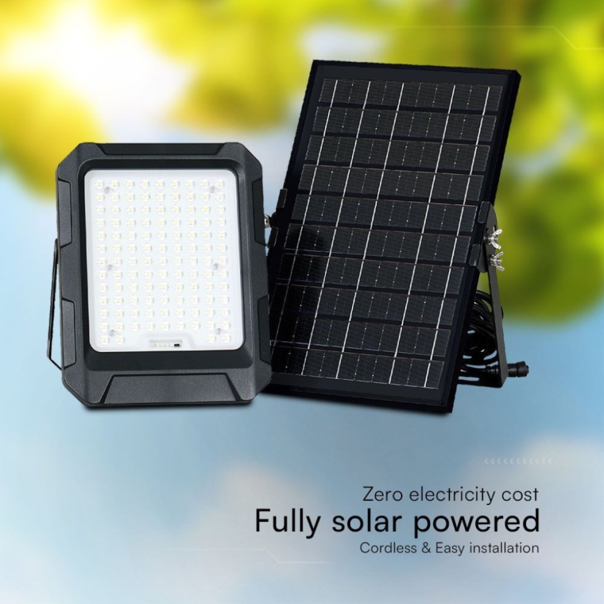 LED Solar projektør LED/10W/3,7V IP65 4000K sort + fjernbetjening