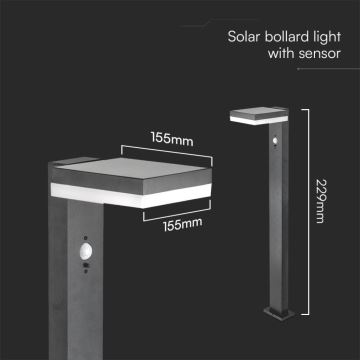 LED solcellelampe med sensor LED/2W/3,7V IP54 3000K kantet sort