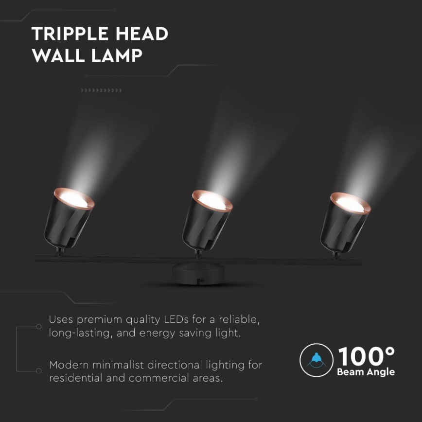 LED spotlampe 3xLED/5W/230V 4000K sort