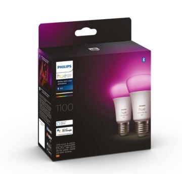 LED strip m. RGBW-farver dæmpbar Philips Hue WHITE AND COLOR AMBIANCE 2 m LED/20W/230V + 2x LED-pære dæmpbar Philips A60 E27/9W/230V 2000-6500K