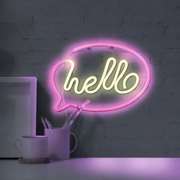 LED Vægdekoration neon HELLO LED/3W/3xAA USB lyserød