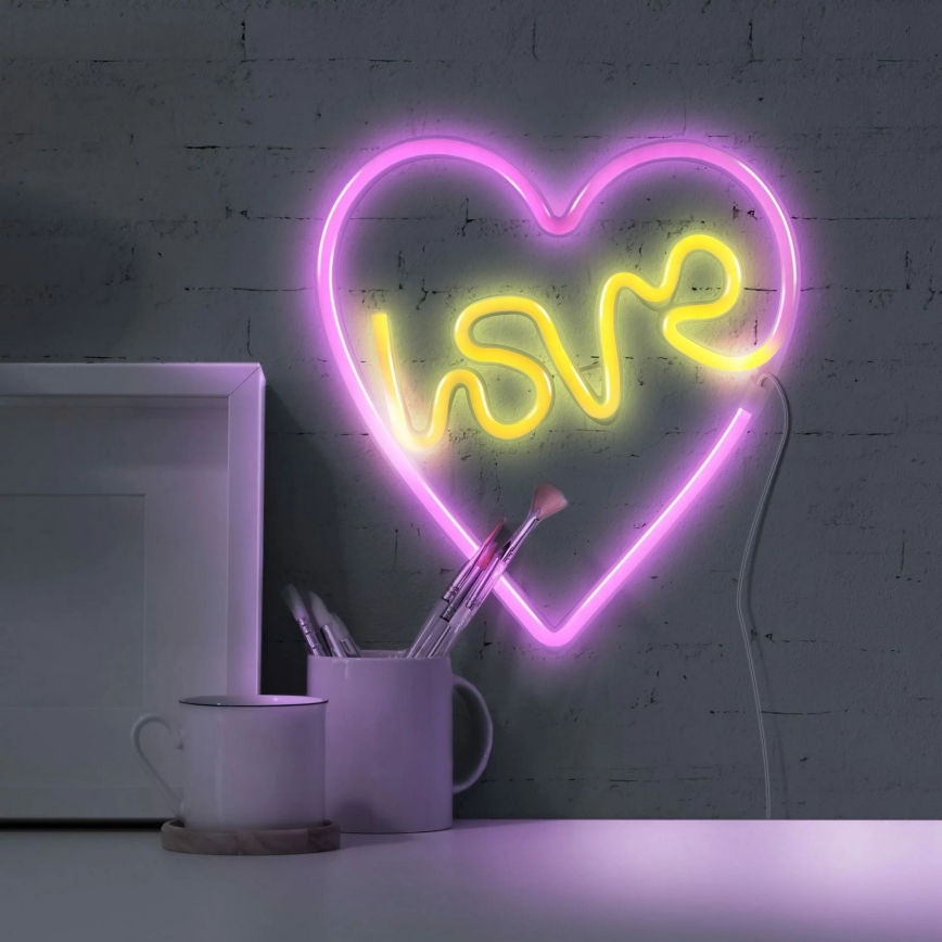 LED Vægdekoration neon LOVE LED/3W/3xAA lyserød