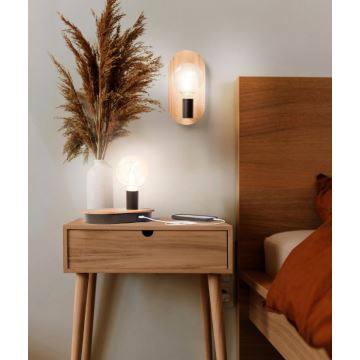 Ledvance - Bordlampe m. touch-funktion med USB connector DECOR WOOD 1xE27/8W/230V gummitræ