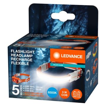 Ledvance - Genopladelig LED pandelampe FLASHLIGHT LED/3W/5V 1000mAh