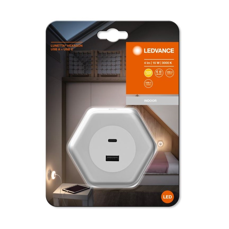 Ledvance - LED navigationslampe til stikkontakt med USB LUNETTA LED/15W/230V