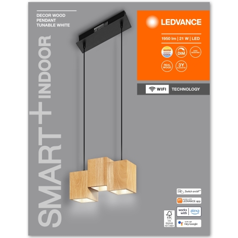 Ledvance - LED pendel dæmpbar DECOR WOOD 3xLED/7W/230V Wi-Fi