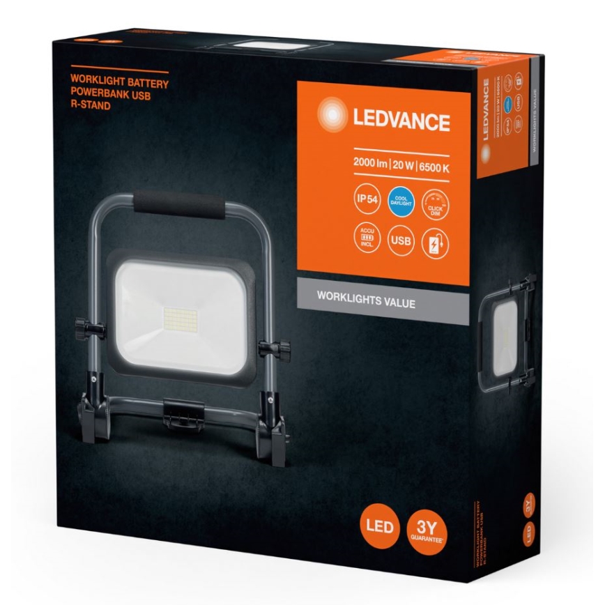 Ledvance - LED Dæmpbar udendørs rechargeable projektør WORKLIGHT BATTERY LED/20W/5V IP54