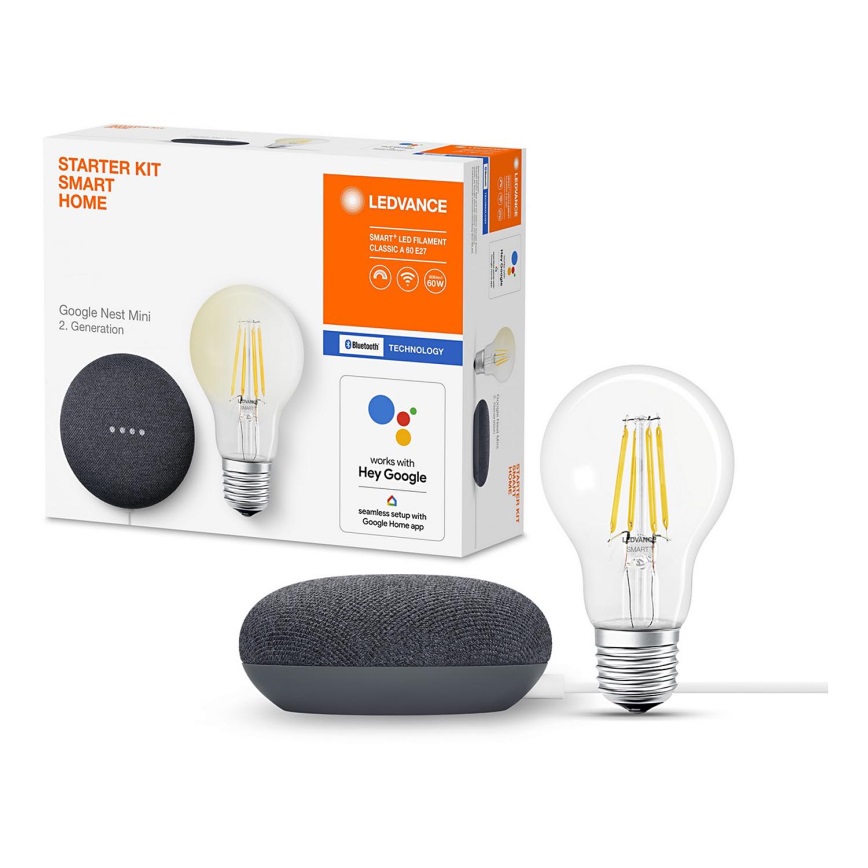 Ledvance - Smart-højtaler Google Nest Mini + LED-pære dæmpbar SMART+ A60 E27/60W/230V