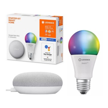 Ledvance - Smart-højtaler Google Nest Mini + LED-pære med RGBW-farver dæmpbar SMART+ A60 E27/10W/230V 2000 - 6500K